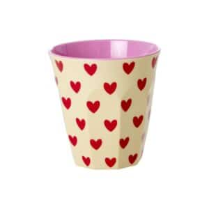 RICE Mittelgroße Becher Crème Darling Hearts Print